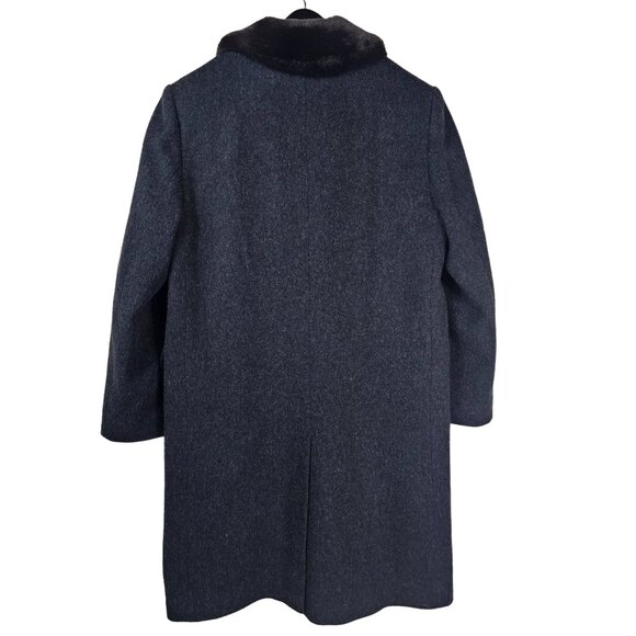 VTG Calvin Klein Merino Trench Coat Sz 14 Women Faux Fur Collar Quiet Luxury USA - Picture 2 of 13